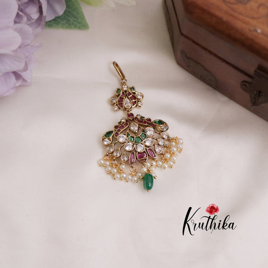 Trendy Kemp Peacock Maang Tikka with Pearls Drops MT282