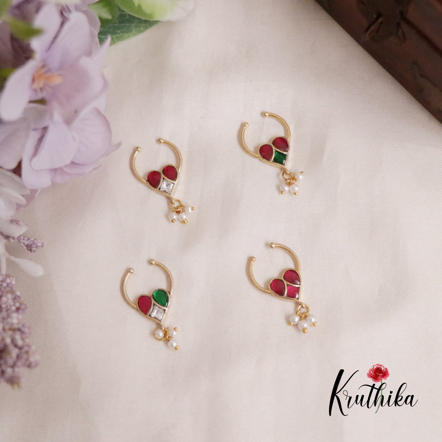 Beautiful Jadau Septum Nose Ring- No Piercing Required N57 (Available in 4 Colours)