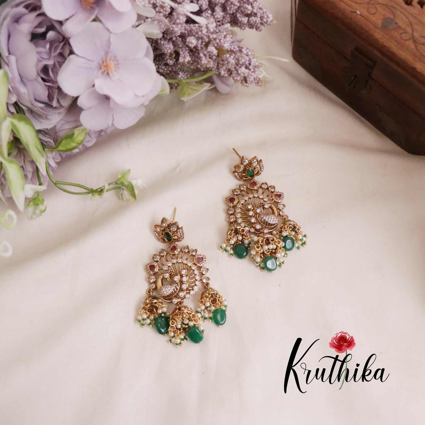 Classic CZ Peacock Triple Jhumkas E626 (Available in 2 Colours)