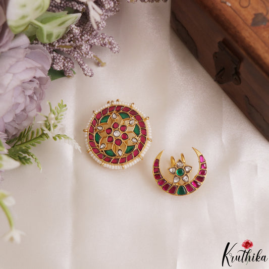 Elegant Pearl Border Floral Motifs Chandra Surya Jadau Hair Ornaments J412