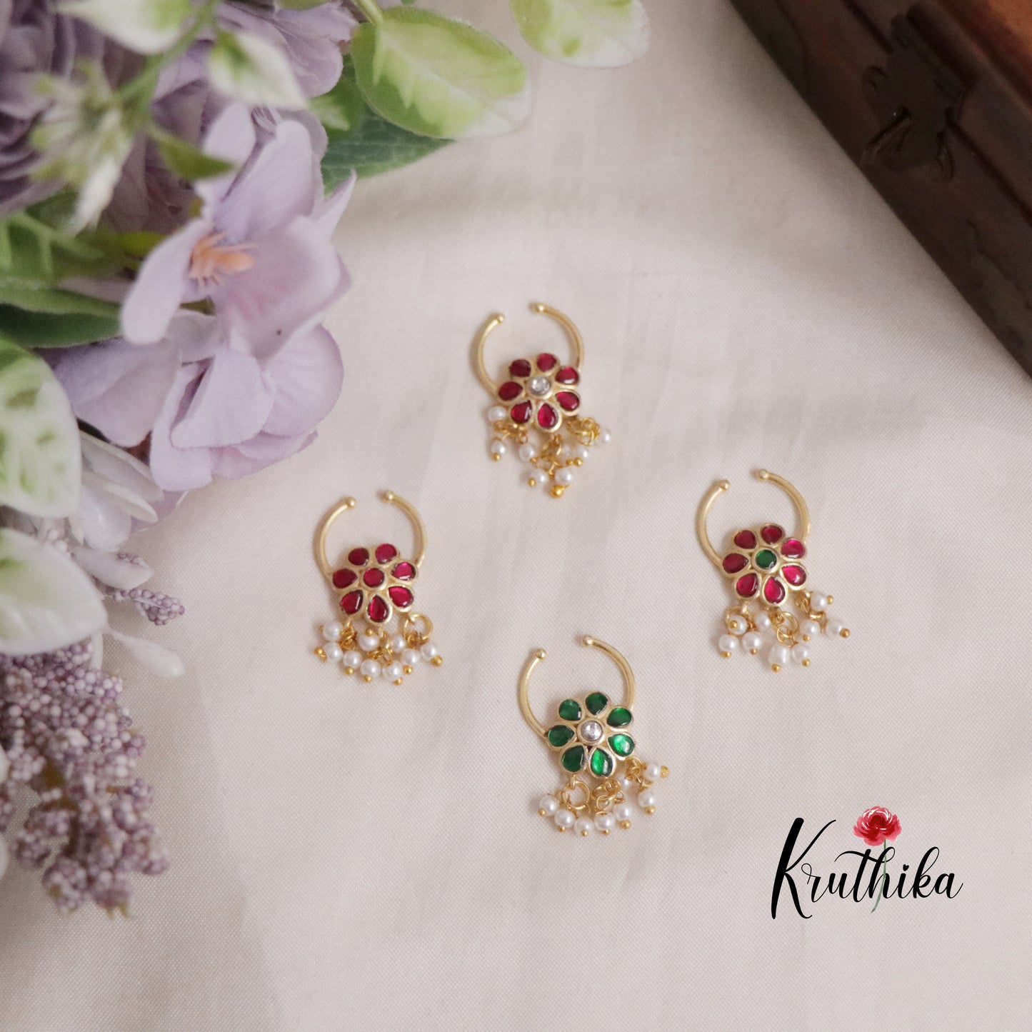 Elegant Jadau Septum Nose Ring- No Piercing Required N58 (Available in 4 Colours)