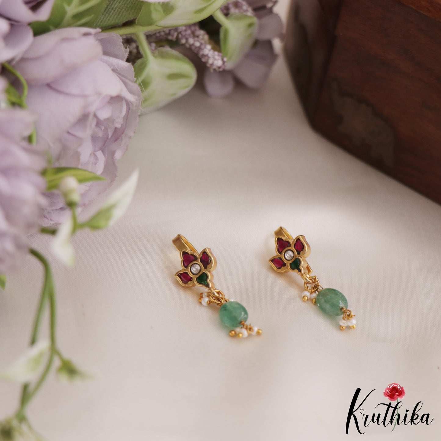 Trendy Kemp Floral Earcuffs | Upper Earrings | Bugadi Earrings With Pearl And Bead Drops E866