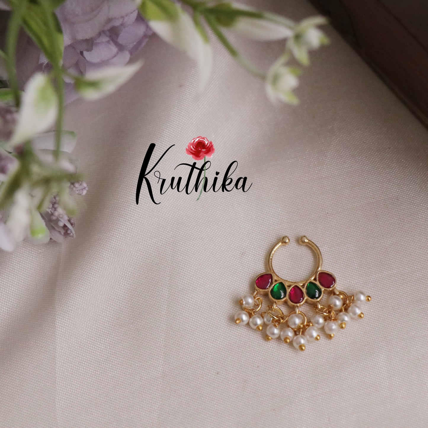 Elegant Guttapusalu Jadau Septum Nose Ring - No Piercing Required N32