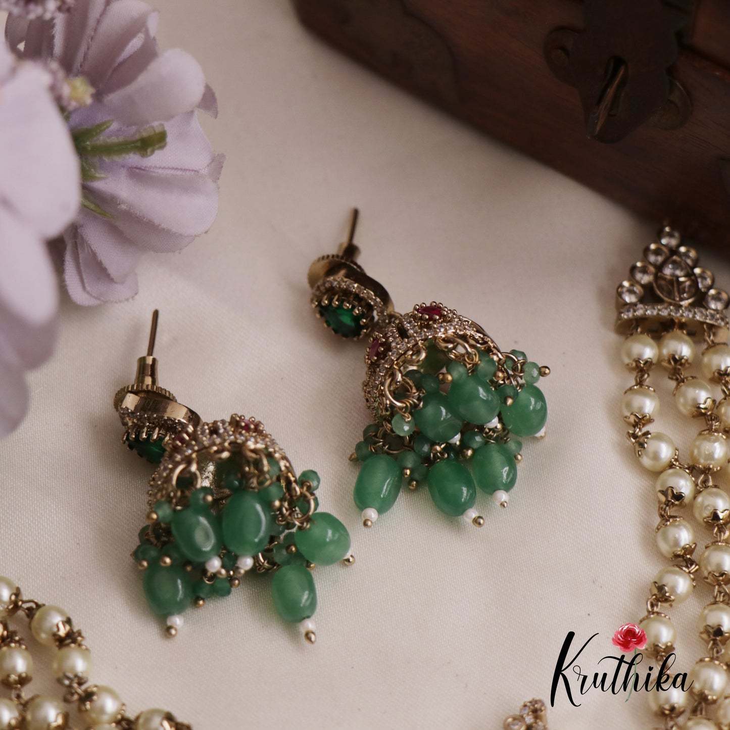 Beautiful Triple Strand Pearl Peacock Pendant Choker With Bead Drops NC2565 (Available in 3 Colours)