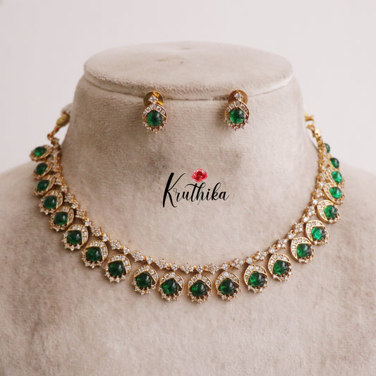 Simple AD Stone Pendant Drops Necklace NC2208 (Available in 3 Colours)