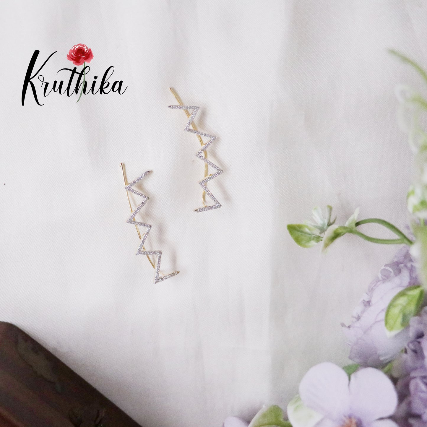 Trendy Dainty AD Stones Gold Finish Ear Climbers / Ear cuffs E476