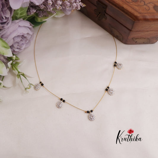 Simple CZ Sparkling Black Bead Invisible Chain NC2311