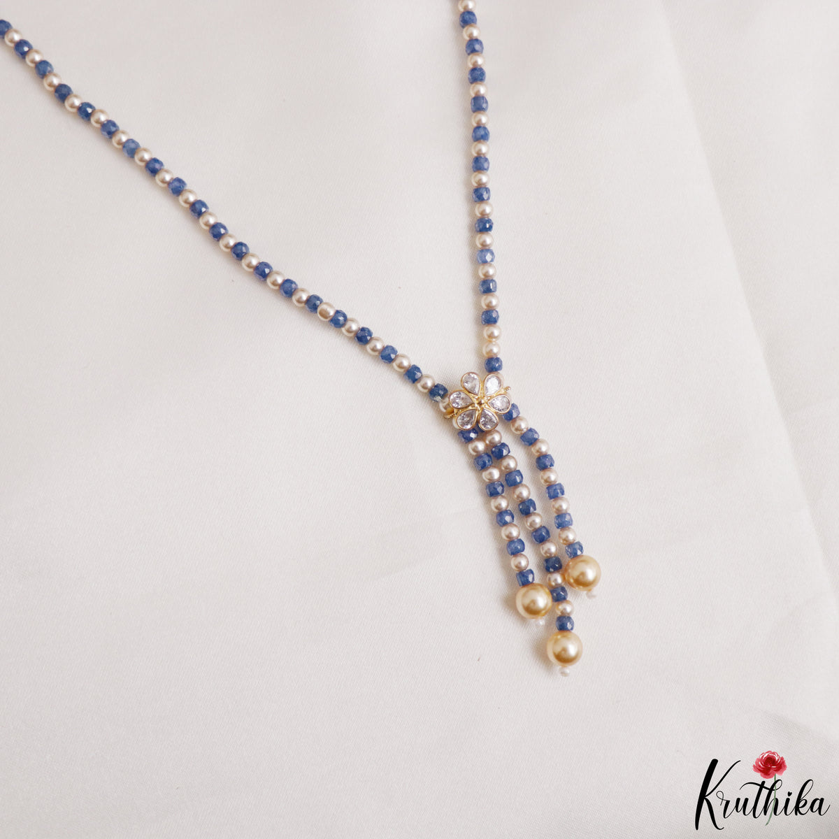 Elegant Blue & Pearl Beaded Long Necklace NC3310