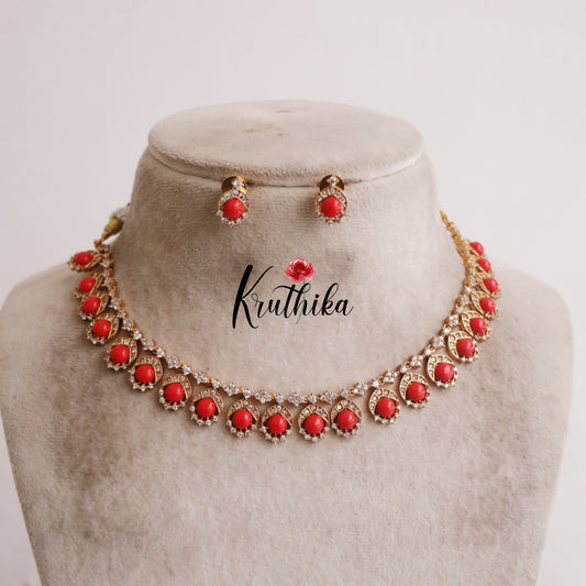 Simple AD Stone Pendant Drops Necklace NC2208 (Available in 3 Colours)