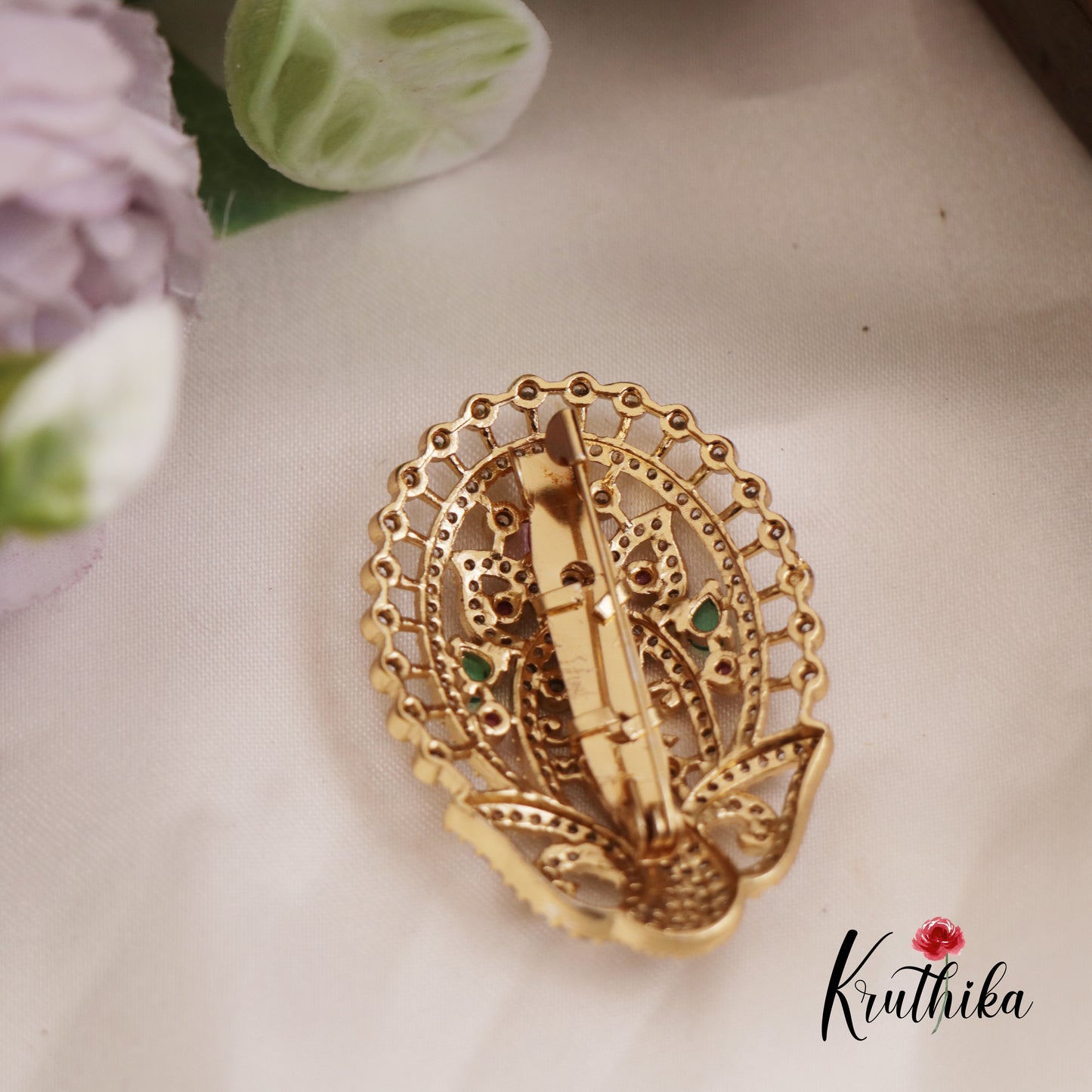 Elegant CZ Peacock Motifs Saree Pin SP41 (Available In 2 Colors)