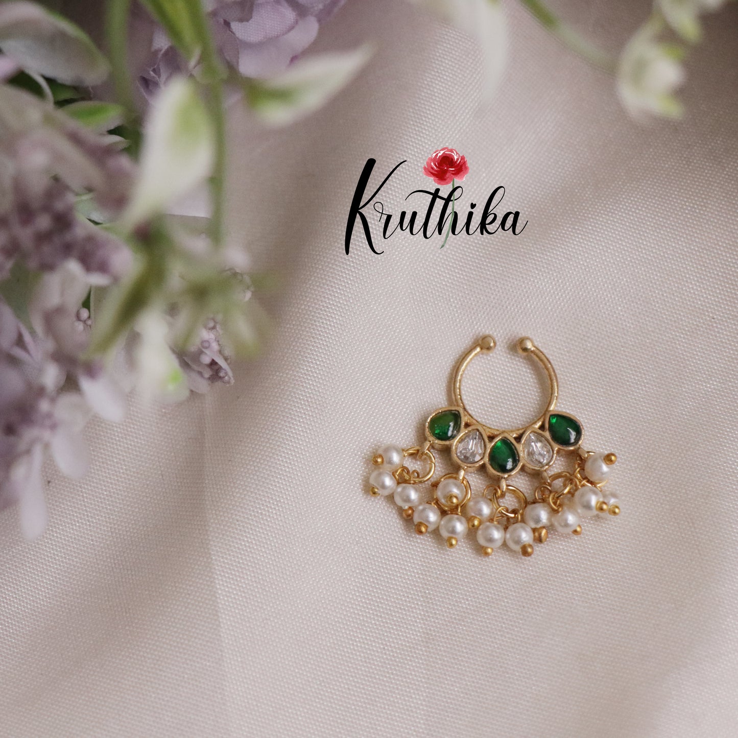 Elegant Guttapusalu Jadau Septum Nose Ring - No Piercing Required N32