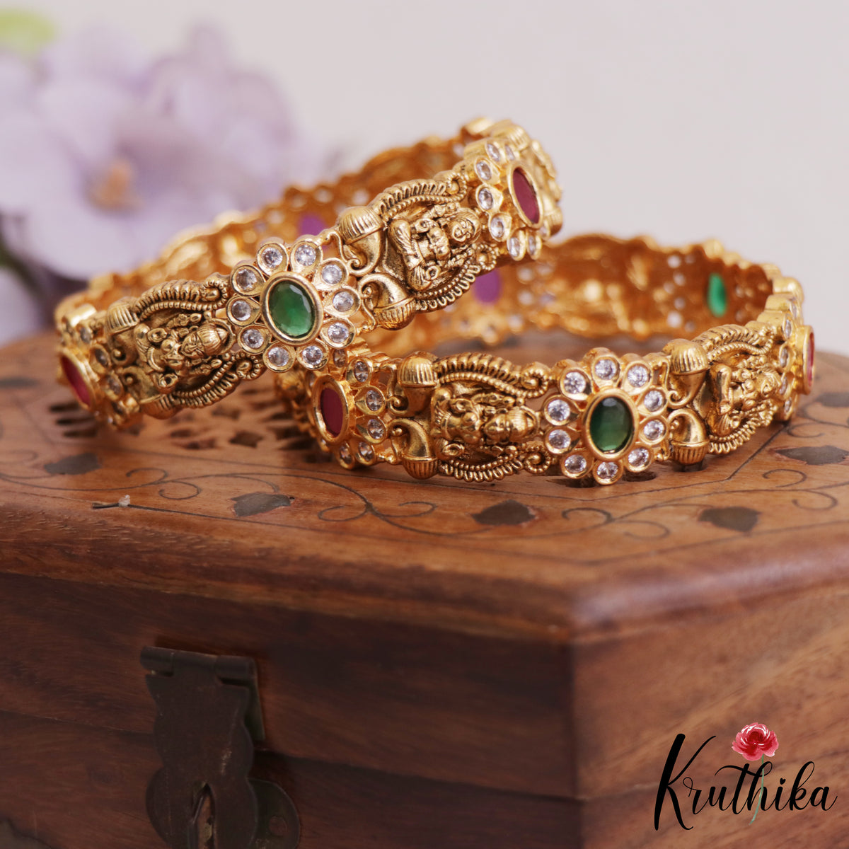 Premium Antique Nagas Lakshmi Floral Motifs Bangles B465 (Set 2 Bangles)
