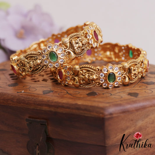Premium Antique Nagas Lakshmi Floral Motifs Bangles B465 (Set 2 Bangles)