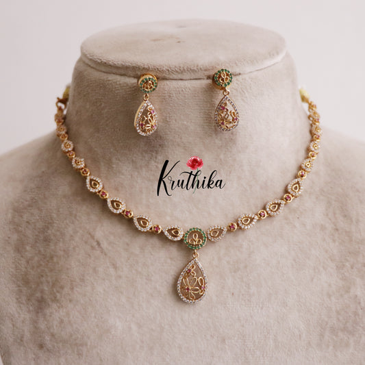 Simple CZ Multi Stone Pendant Necklace NC2211