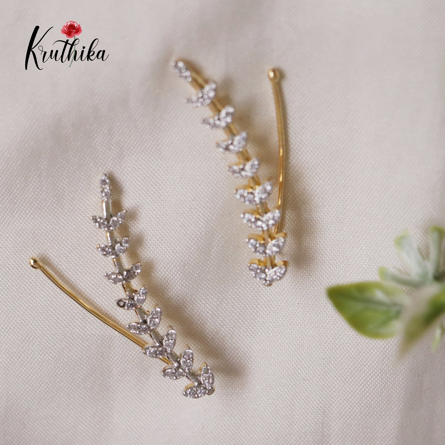 Trendy Dainty AD Stones Gold Finish Ear Climbers / Ear cuffs E483