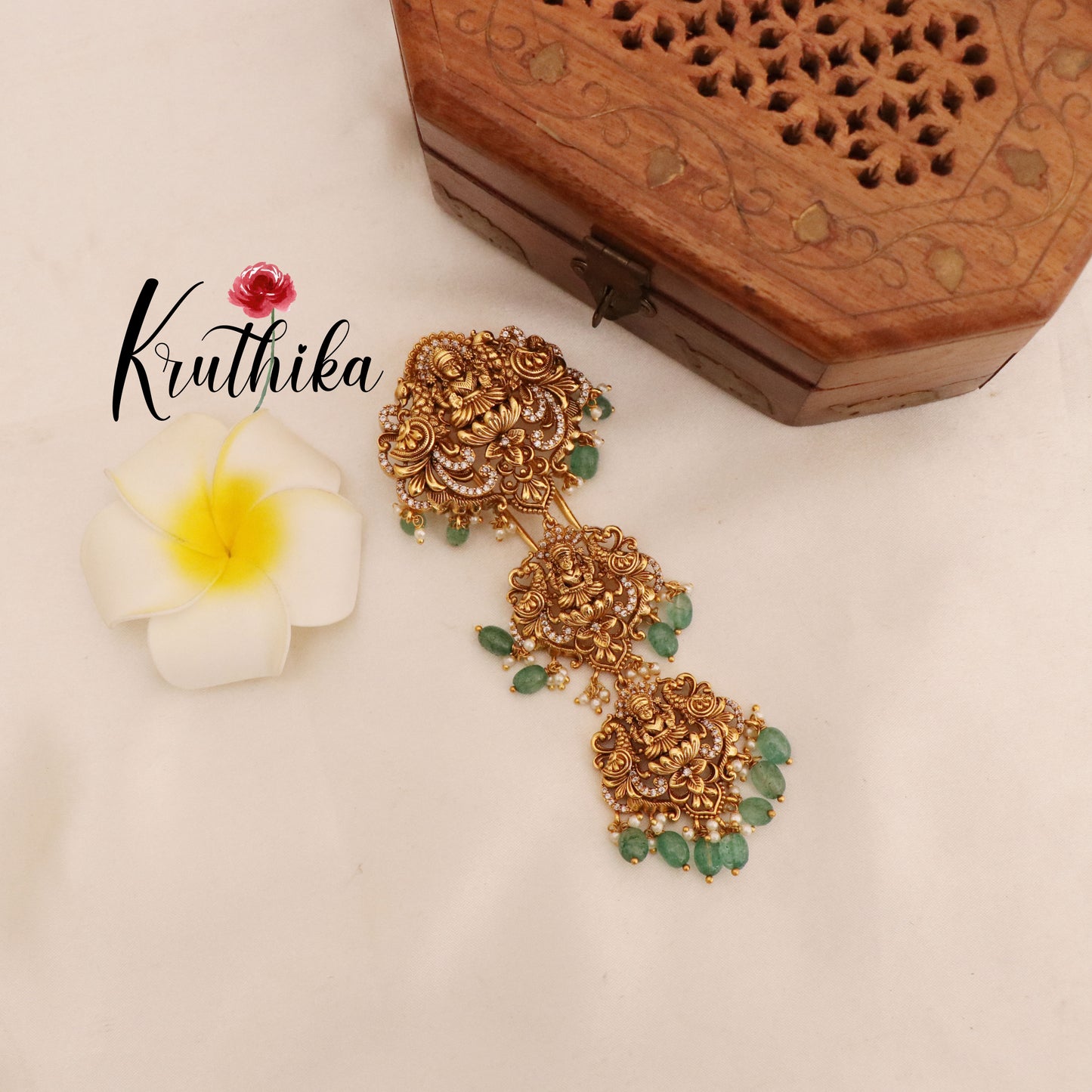 Premium Temple Jada billa with bead drops J66