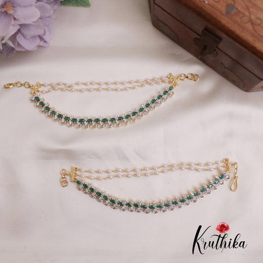 Pretty CZ Sparkling Floral Three Layer Earchains EC116 (Available in 2 Colors)