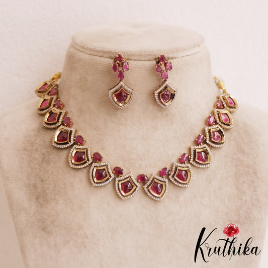 Sparkling Diamond-Finish AD Victorian Necklace NC2847 (Available In 3 Colors)