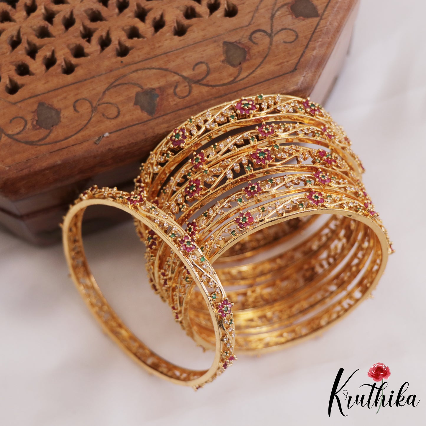 Elegant Floral Motifs Kemp Bangles B459 (Set of 6 Bangles)