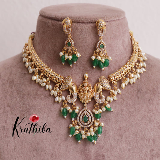 Pretty Lakshmi Hasli/Kanti with Green Beads NC1987