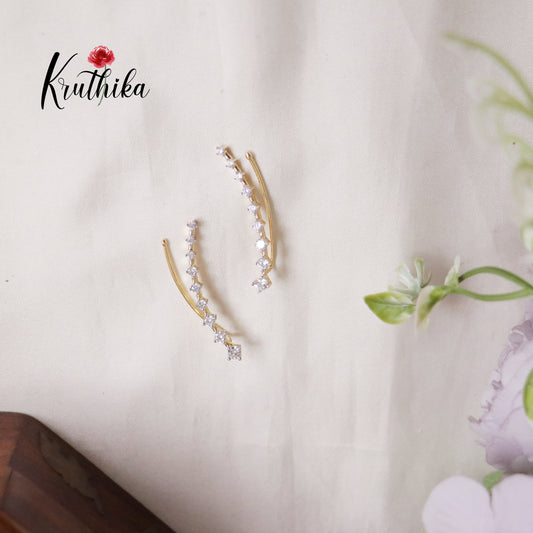 Beautiful Dainty AD Stones Gold Finish Ear Climbers / Ear cuffs E596