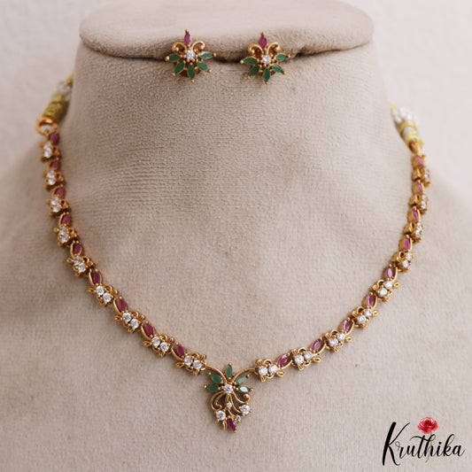 Elegant Floral Motifs Gold-Tone AD Necklace NC2982 (Available 3 Colors)