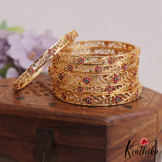 Elegant Floral Motifs Kemp Bangles B459 (Set of 6 Bangles)