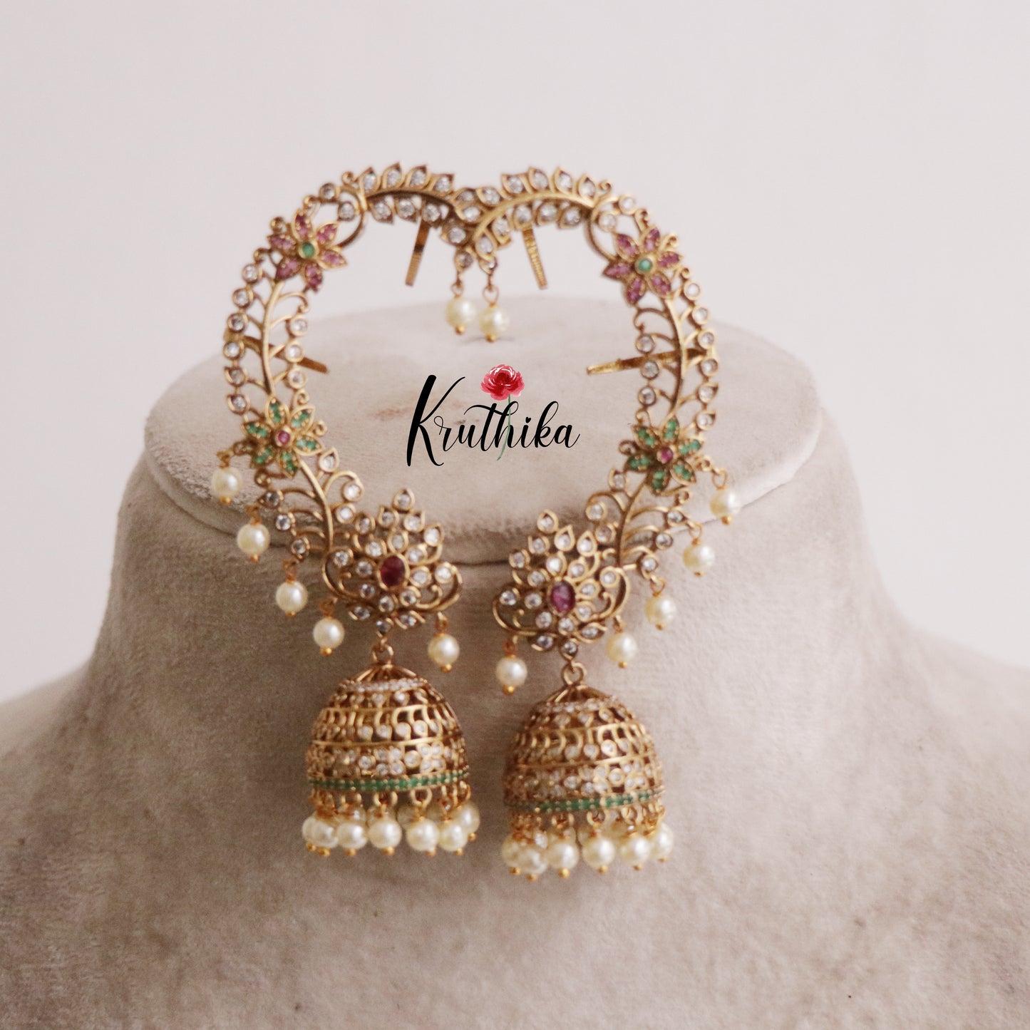 Premium Floral Crescent Earcuff with Jhumkas E577 (Available in 2 Colours)