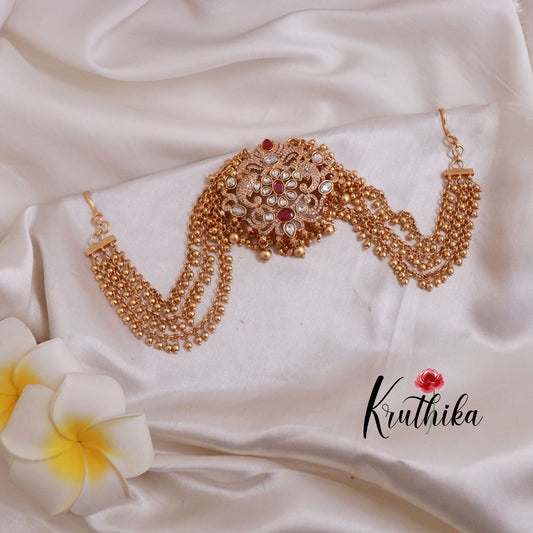 Premium AD Jada billa with Earchains golden bead drops J77