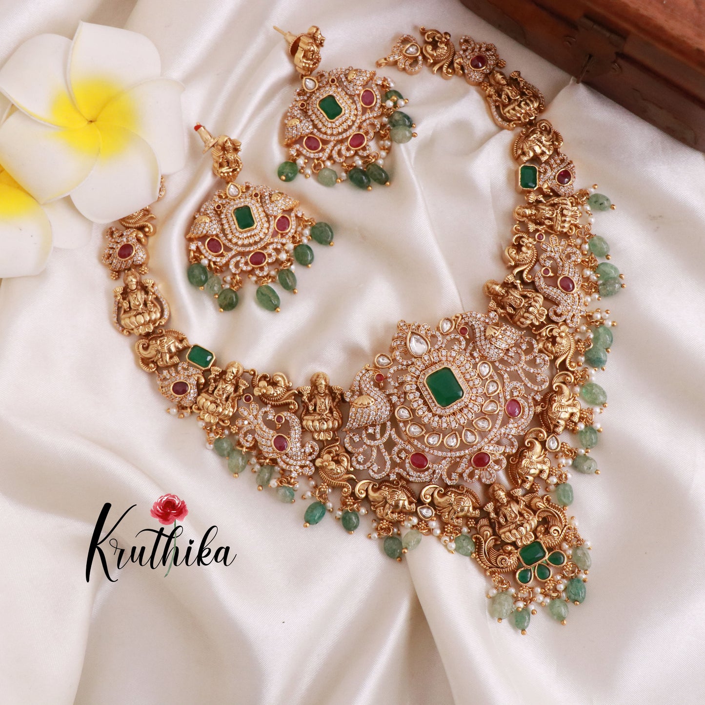 Gorgeous AD Lakshmi bead drops Necklace NC1143
