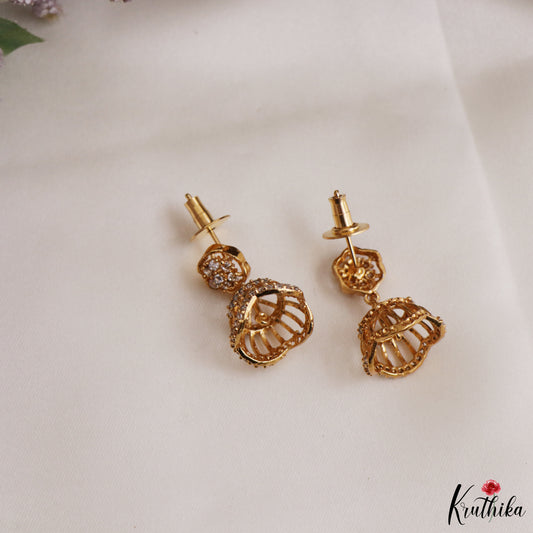 Simple White AD Gold tone Floral Jhumkas E1238