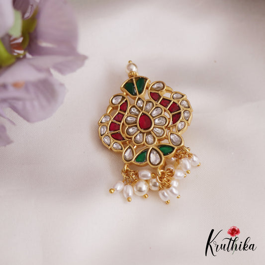 Classic Peacock Motifs Jadau Jada Billa With Green Bead Drops J339 (Available In 2 Colors)
