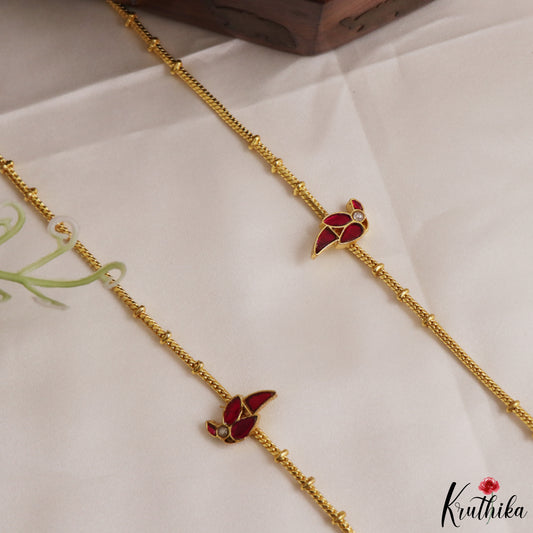 Trendy Floral Ruby Jadau Pendant Anklets A69