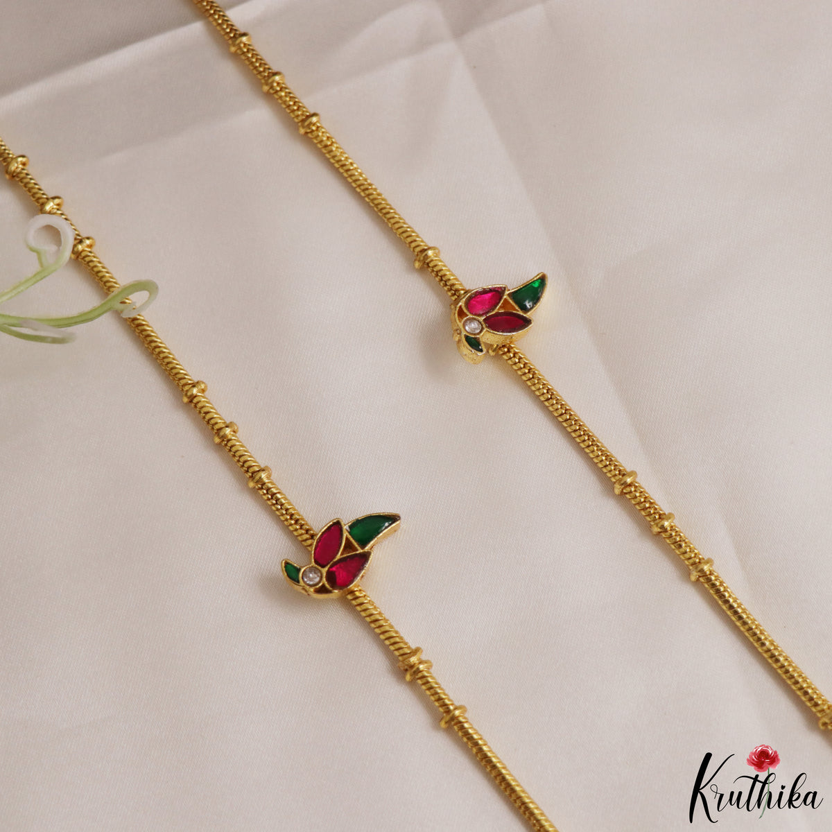 Trendy Floral Ruby Jadau Pendant Anklets A69