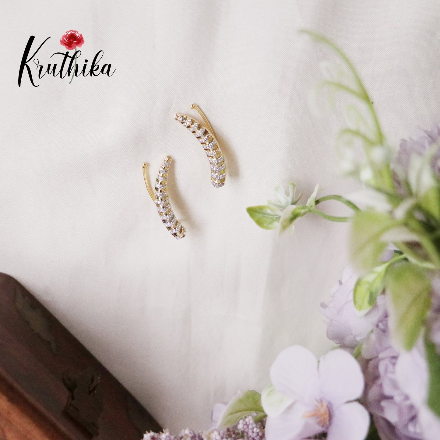 Beautiful Dainty AD Stones Gold Finish Ear Climbers / Ear cuffs E477