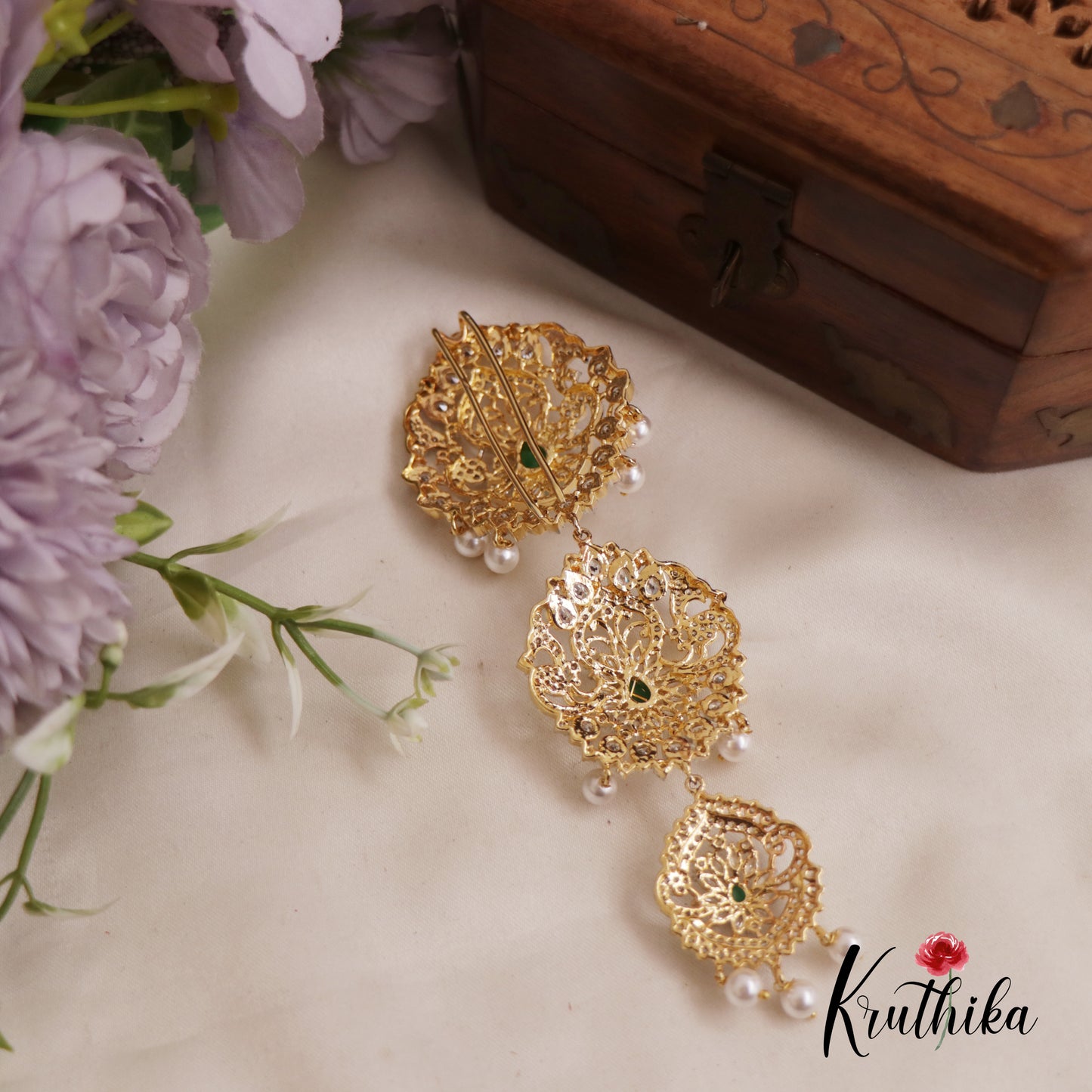 Elegant CZ Teardrop Sparkling Jada Billa With Pearl Drops J267