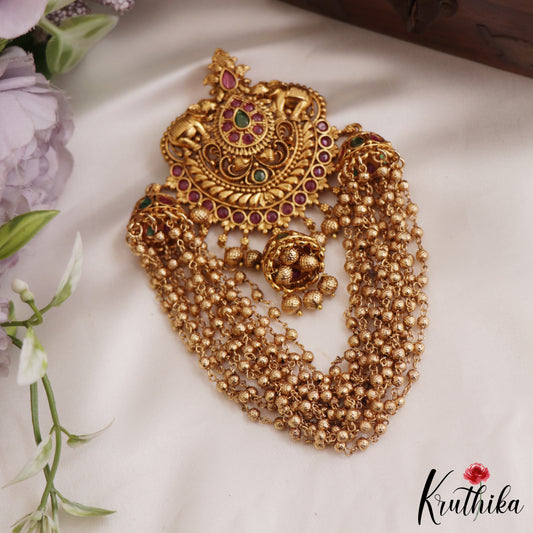 Gorgeous Elephant Motifs Jhumka With Multi Strand Golden Beads Jadau Jada Billa J317
