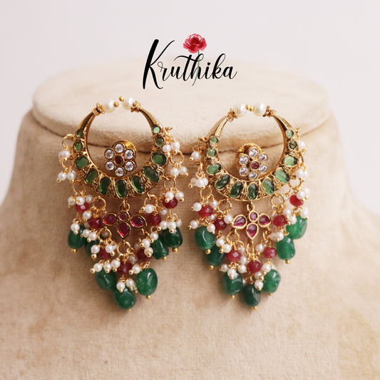 Beautiful Chand Bali Earrings with Beads Drops E631 (Available in 2 Colors)