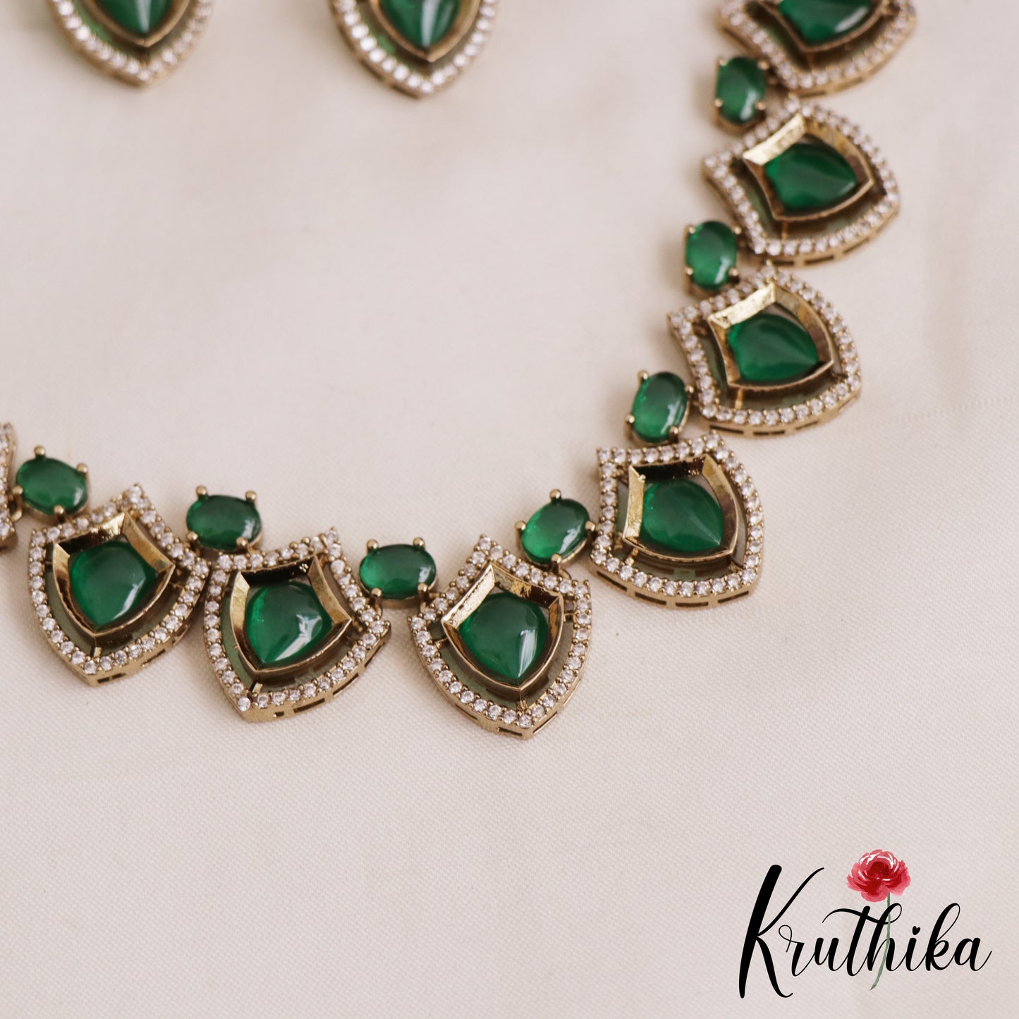 Sparkling Diamond-Finish AD Victorian Necklace NC2847 (Available In 3 Colors)