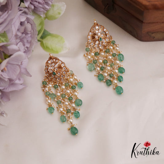 Pre order-Gorgeous AD Floral Earrings With Pearl And Bead Drops E895-pre order 10 days