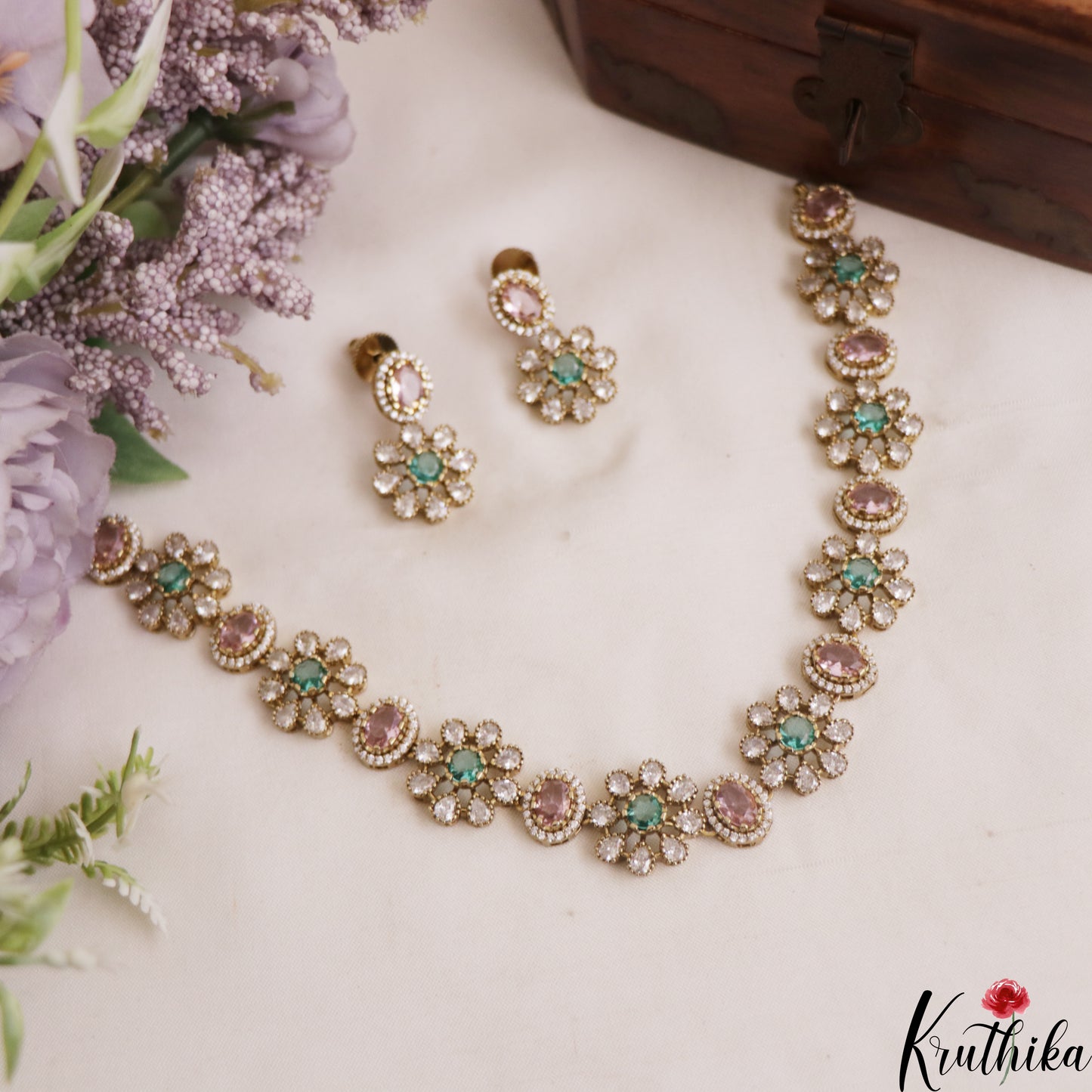 Sparkling Floral Motifs AD Victorian Choker NC2947
