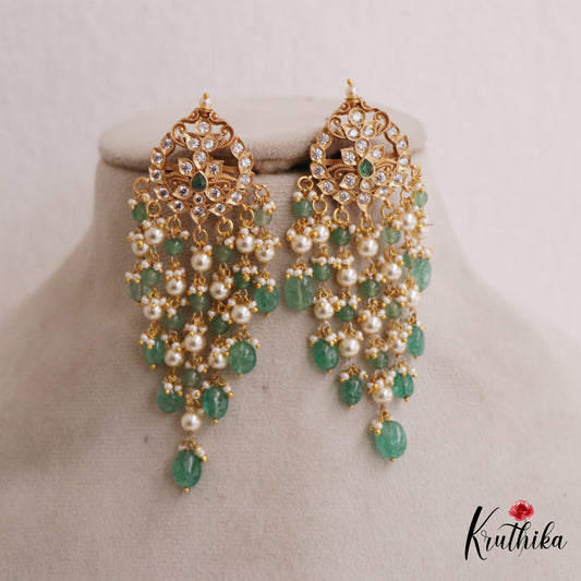 Pre order-Gorgeous AD Floral Earrings With Pearl And Bead Drops E895-pre order 10 days
