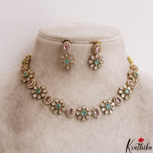 Sparkling Floral Motifs AD Victorian Choker NC2947