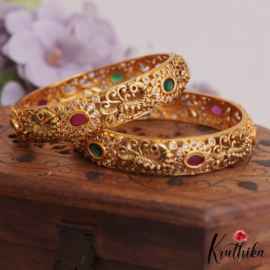 Classic Antique Peacock Floral Kemp Bangles B460 (Set 2 Bangles)