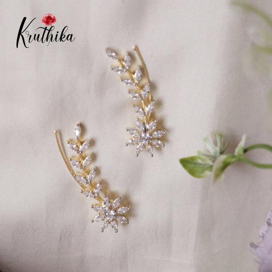 Gorgeous Dainty AD Stones Gold Finish Ear Climbers / Ear cuffs E597