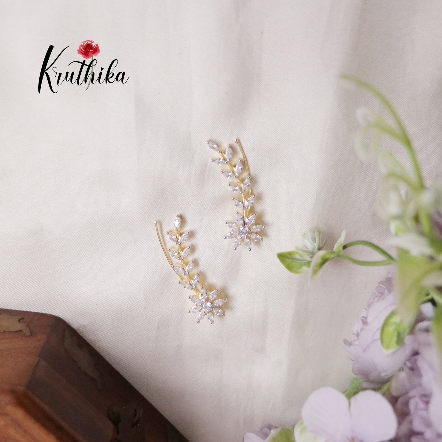 Gorgeous Dainty AD Stones Gold Finish Ear Climbers / Ear cuffs E484