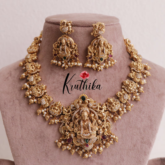 Gorgeous Lakshmi Necklace with Golden Beads Nc1986