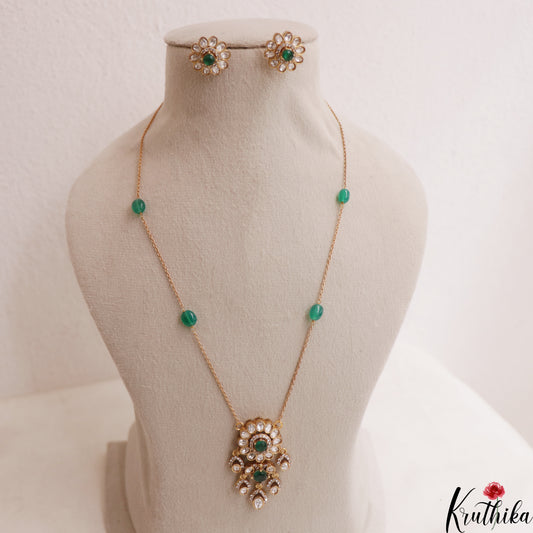 Elegant Floral Motifs Polki Victorian Pendant Chain Set LH2113 (Available In 3 Colors)