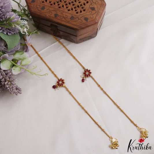 Trendy Floral Ruby Jadau Pendant Anklets A68