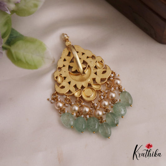 Beautiful Floral Peacock Motifs Jadau Pendant With Pearl And Bead Drops PS261